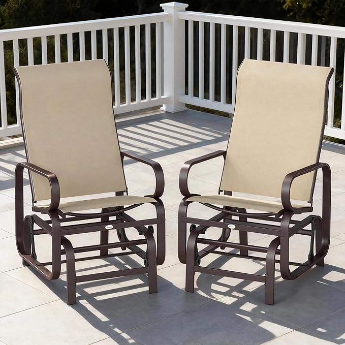 Outsunny Outdoor Glider Chair Set of 2, Gliders for Outside Patio with Smooth Gliding Mechanism and Lightweight Construction for Backyard, Khaki