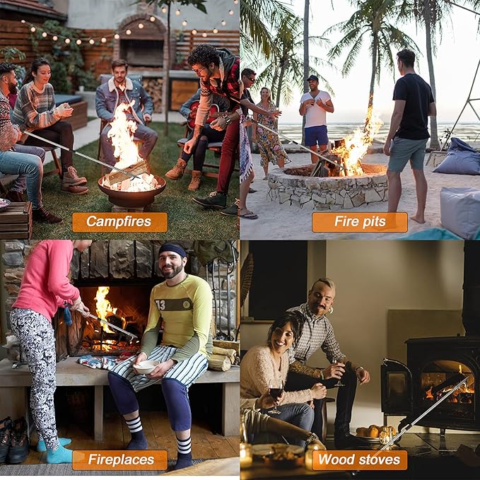 BsBsBest Fire Poker for Fire Pit, 31 Inch Extra Long Portable Campfire Poker for Fireplace, Camping, Wood Stove, Outdoor and Indoor Use, Rust Resistant Stainless Steel Silver Finish