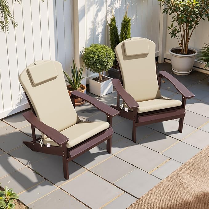 Crestlive 50x20 Inch Sunbrella Adirondack Chair Cushion with Headrest, Water Repellent, Fade Resistant, High Back Rocking Chair Cushion for Patio, Antique Beige
