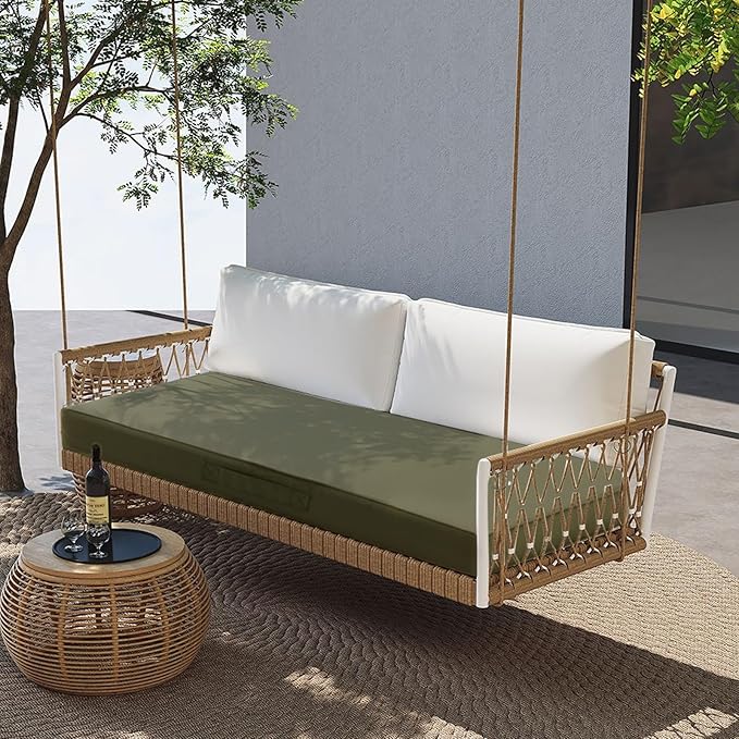 Outdoor Bench Cushion 4 inches Memory Foam Waterproof Patio Furniture Bench Cushion Porch Swing Cushion with Handle and Adjustable Strap, 42 x 18 Inch Sage Green