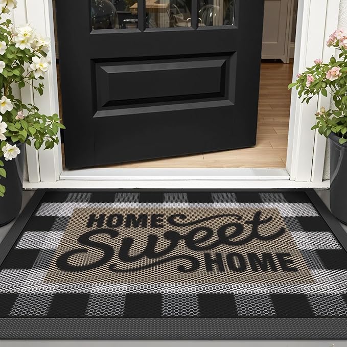 LUMI Outside Door Mat 17x30, Non Slip Rubber Backing Welcome Doormat, Low Profile Easy Clean Welcome Entrance Mat for Front Back Door Entryway Porch Garage, Sweet Home