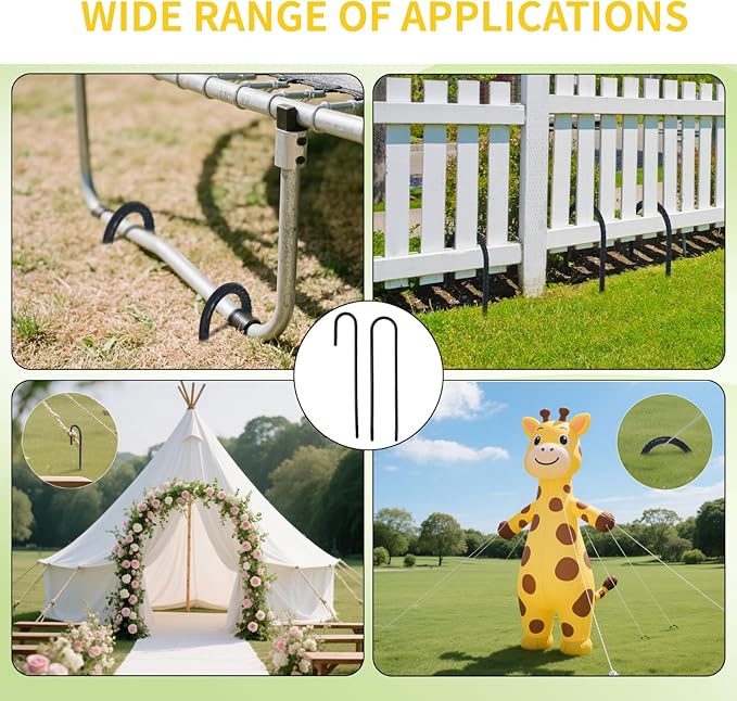 Anothera 8 Pack Steel Rebar Stakes, 12-Inch Heavy Duty U Hook Metal Fence Stake, Rustproof Ground Hooks Anchors for Tents, Plants, Fences and Trampolines