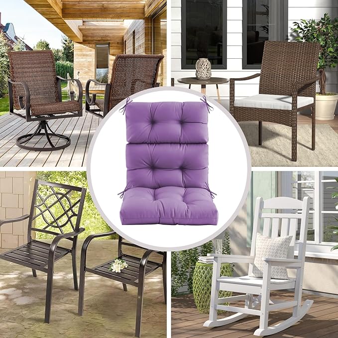 Outdoor/Indoor High Back Chair Cushion, Waterproof Outdoor Rocking Chair Cushion with Ties, Tufted Replacement Seat Cushions for Outdoor Furniture, Purple
