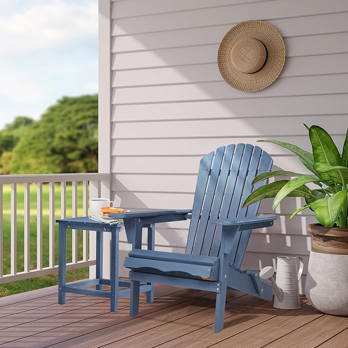 SoliWood Outdoor Wooden Folding Adirondack Chair Set of 4 with Pre-Assembled BackRest, Wood Patio Chair for Garden Backyard Porch Pool Deck Firepit