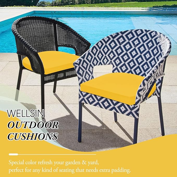 Wellsin Outdoor Chair Cushions for Patio Furniture - Patio Chair Cushions Set of 4 - Water Resistant Round Corner Outdoor Seat Cushions 17"X16"X2", Yellow
