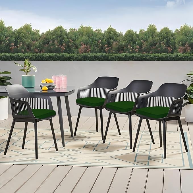Outdoor Chair Cushions Set of 4, 17 x 16 Inch Patio Chair Cushions for Outdoor Furniture, Water Resistant Outdoor Patio Chair Cushions with Non-Slip Tiess(Forest Green)