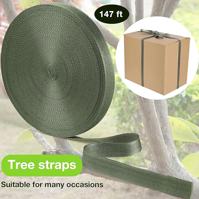 Shappy Tree Tie Strap Garden Webbing Strap Garden Plant Supports Tree Tie Staking for Outdoor Use, Plant Supports, Grafting, Straightening Supplies(Yellow Green,443 Feet x 1 Inch)