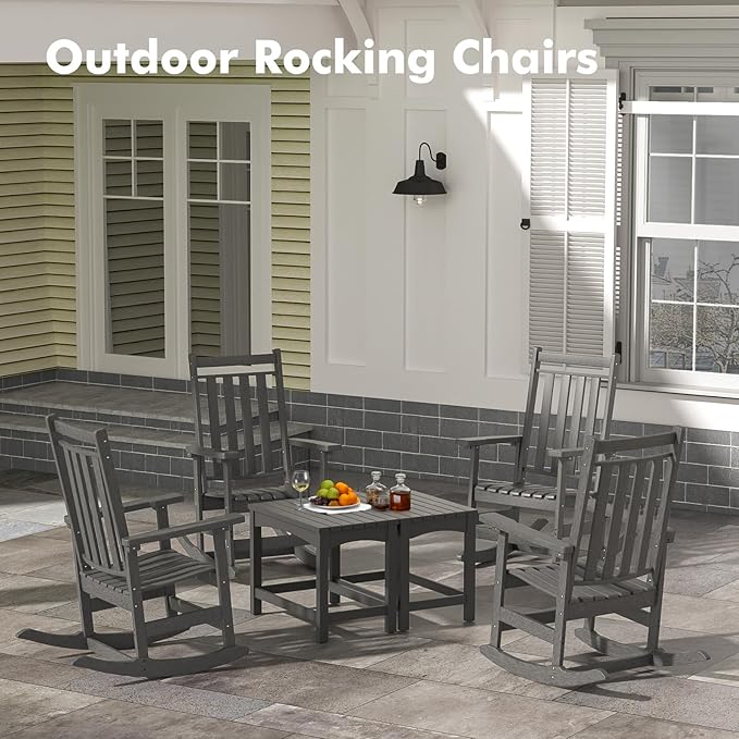 Oversized Outdoor Rocking Chair,All Weather Rocker Chair with More Comfortable Seat Panel for Porch Patio Outside(Grey)