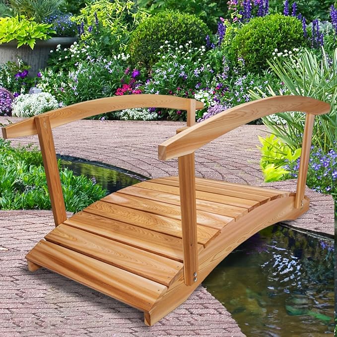 All Things Cedar FB72-R Garden Bridge with Side Rails | 6-Ft Cedar Wooden Bridge for Gardens, Backyards & Streams | Easy to Assemble & Made from Untreated Western Red Cedar | 71x38x34