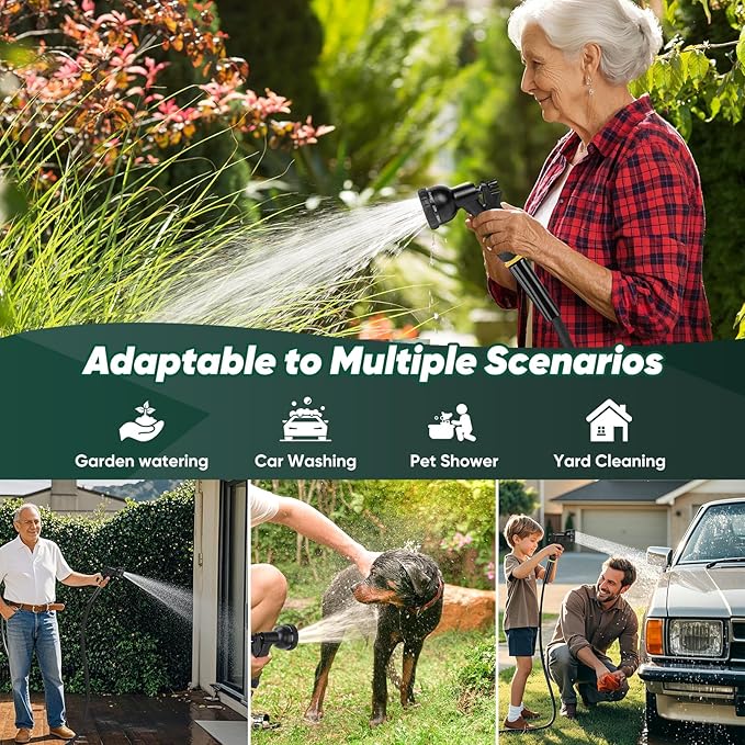 Garden Hose 100FT, Non-Expanding, Lightweight Hose With 8 Function Nozzle, Leak-Proof, No-Knot, Easy to Carry, Wear-Resistant, Sturdy, Flexible, 3/4GHT, Water Hose for Yard, Garden, Outdoor