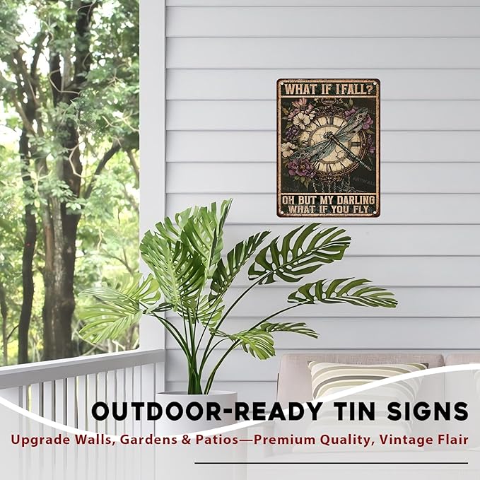 Dragonfly Vintage Sign What If I Fall Dragonfly Wall Decor What If You Fly Hippie Boho Metal Tin Sign Inspirational Wall Decor for Home Kitchen 12x16inch