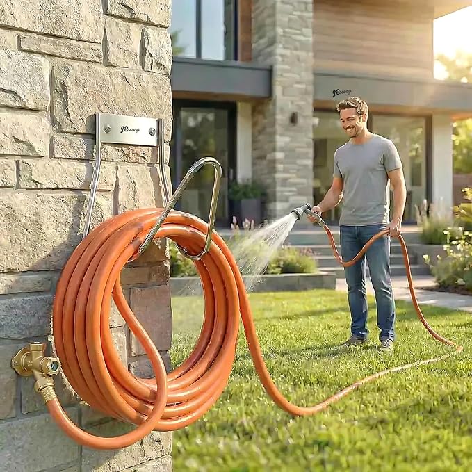 JBscoop Garden Hose Holder Stainless Steel Small Wall Mount Garden Hose Hook, Ideal for Water, Air, Hydraulic Hose, Ropes, Extension Cords Heavy Duty & Rust Proof Set of 2