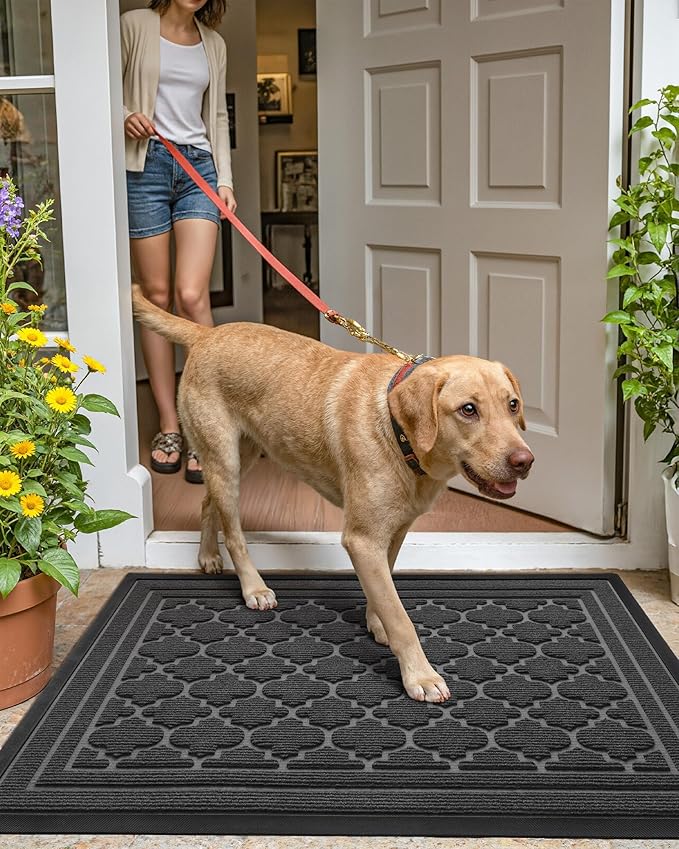Color&Geometry Large Front Door Mat Outside Entrance, Heavy Duty Non Slip Low Profile Doormat for Entryway, Trap Dirt and Moisture Welcome Mats All-Weather, Easy Clean, Patio, Garage, 48"x72" Grey