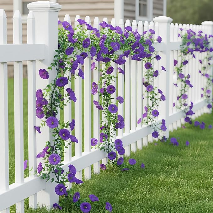 GTIDEA 6Pcs Fake Vines Spring Garland 36Feet Artificial Hanging Morning Glory Flower Garland Purple for Outdoors Wall Fence Indoor Arch Wedding Décor