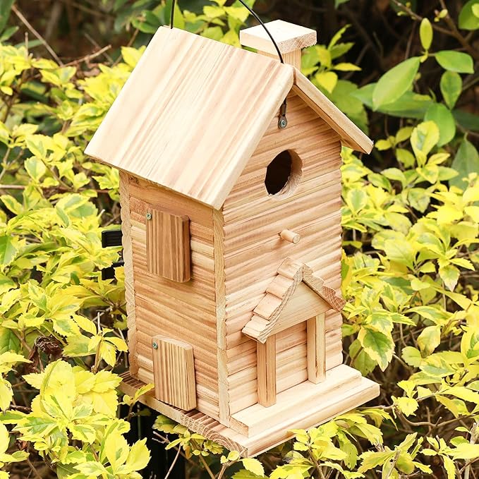 STARSWR Bird House,Outdoor Bird Houses for Outside Clearance,2 Hole Wooden BlueBirdHouse Finch Cardinals Hanging Birdhouse 2 Rooms Nesting Box for Wild Bird Viewing