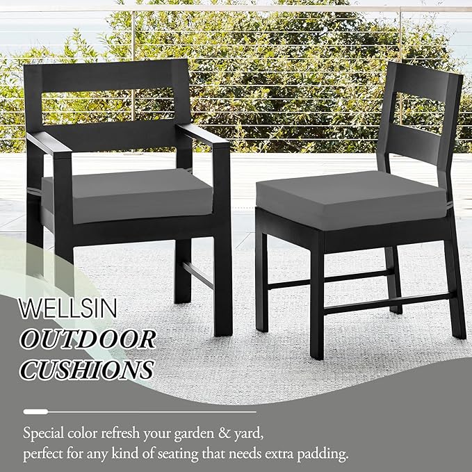Wellsin Outdoor Chair Cushions for Patio Furniture - Outdoor Cushions for Chairs - Water Resistant Patio Chair Cushions Set of 4, 18.5"X16"X3", Light Grey