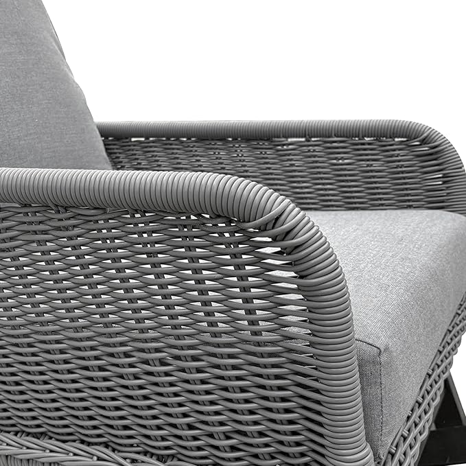 Christopher Knight Home Nadine Patio Rocking Chair, Wicker Rocker, Wood Leg Rocking Chair, PE Rattan Wicker Chair, Rocking Chair with Cushions, Comfort Wicker Rocker for Backyard Balcony Porch, Gray