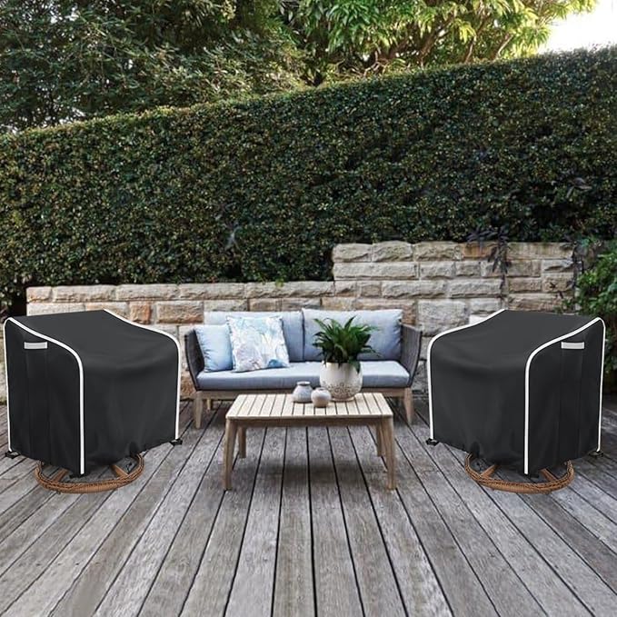 AKEfit Outdoor Swivel Lounge Chair Cover 2 Pack,Heavy Duty Waterproof Patio Chair Covers for All-Weather Protection Outdoor Lawn Furniture, Black-30W X 34D X 38.5H inches