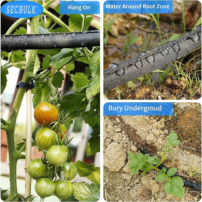 2025 Flat Soaker Hose 150 ft for Garden, 150' (75ft x 2) Linkable Drip Hose Diy Garden Irrigation System Saving 80% Water, Dual-layer Leak-free Design Water Hose with Holes