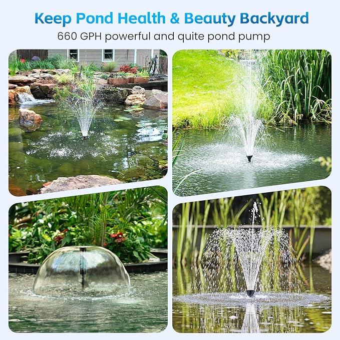 Pond Filter with Fountain Pump Kits, 660GPH Pond Pump and Filter Kit with 50W Submersible Water Pump, Pond Filters for Outdoor Ponds Clean Koi Pond Filter