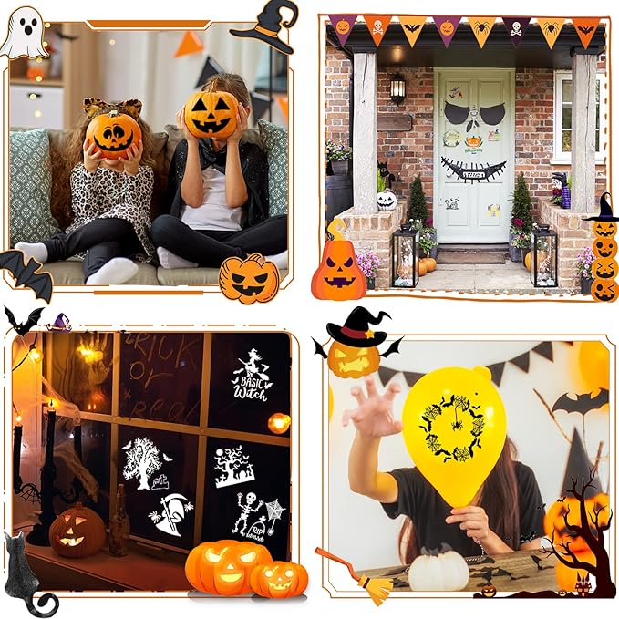 25 Pcs Halloween Stencils Reusable, 6x6 Halloween Stencils for Painting on Wood, Plastic Drawing Spraying Templates for Greeting Cards, Halloween Crafts Ornaments Wall Window Door DIY Decoration