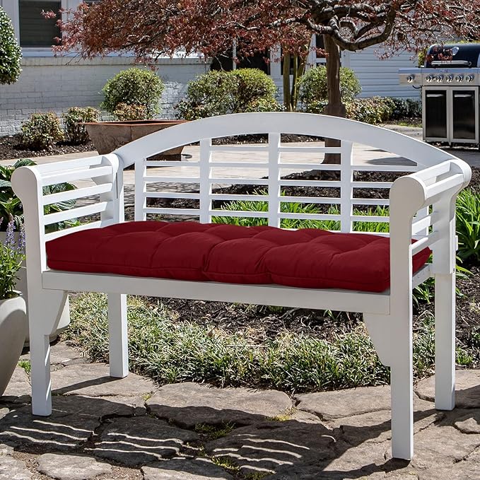 Tufted Bench Cushions for Outdoor Furniture, 44" x 19" Porch Swing Cushions Filled with Foam, Overstuffed Patio Cushions for Bench Loveseat with 2-3 Seats,Thick and Water Resistant, Burgundy