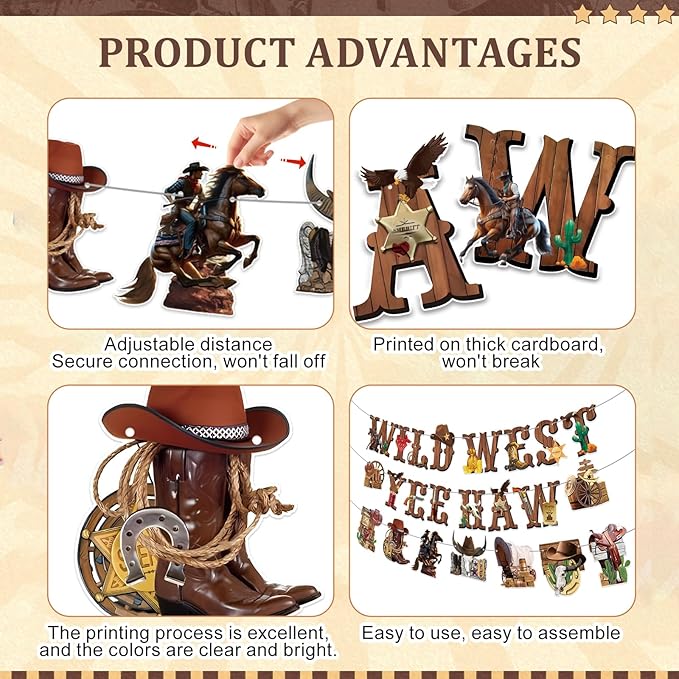 Western Party Decorations West Cowboy Banners Decorations Party Supplies Birthday Decor Decoration for Women Men Baby Shower The West Cow Boys Girls Cowgirl Rodeo