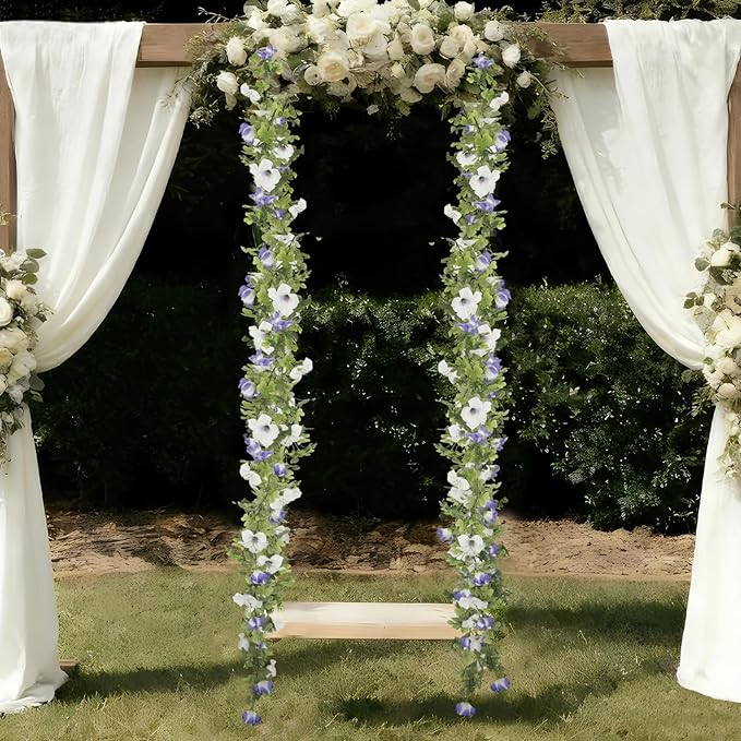 2 Pcs Artificial Flowers Vines Garland Purple Petunias Silk Spring Flowers Garland for Mantle 11 FT Fake Morning Glory Hanging Vines Plants for Outdoors Wall Fence Indoor Wedding Banquet Decor