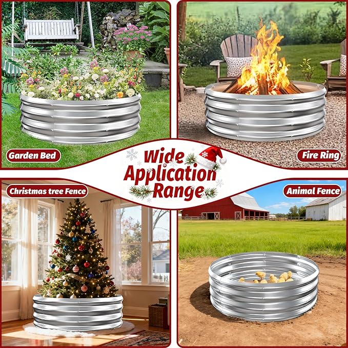 12 Inch Tall Heavy-Duty Round Steel Rised Garden Bed – Wave-Shaped Design Galvanized Metal Planter Box for Vegetables Flowers Succulent at Patio/Garden Outdoor (Silver, 36" Diameter)