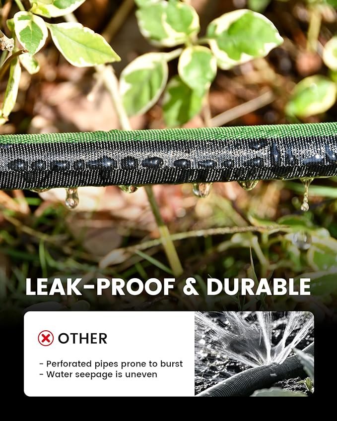 RAINPOINT Flat Soaker Hose 100FT for Garden, Drip Hose with Anodized Aircraft Aluminum Ends, Flexible Leakproof and Save 80% Water Garden Irrigation Hose, Green (50FT X 2Pack)
