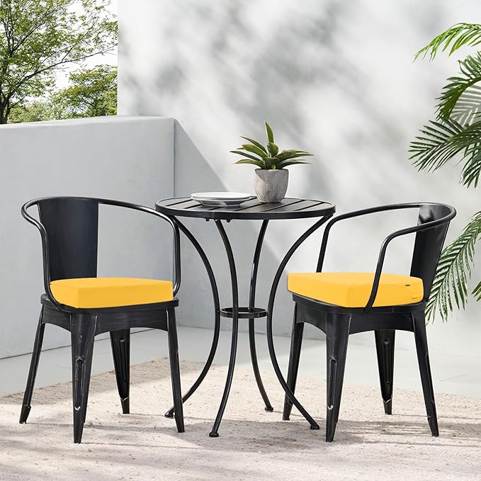 Topotdor Outdoor Chair Cushions Set of 4, 19"x19"x3" Waterproof Patio Chair Cushions for Outdoor Furniture, Round Corner Outdoor Seat Cushions Color Fastness Chair Pads with Ties, Yellow