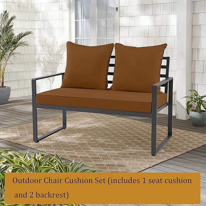 Outdoor Loveseat Cushion Set for Patio Couch/Sofa, 46 x 26 Inch Waterproof & Fade Resistant Patio Furniture Chiar Cushions with Removable Cover (Coffee Brown, 46''Lx26''Wx4''H-Loveseat Cushion Set)