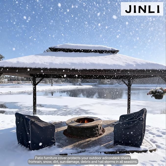 JINLI Waterproof Patio Adirondack Chair Cover 2-Piece Set, Lawn/Garden Outdoor Furniture Cover, Suitable for Maximum Chair Size 32 inches Wide x 35 inches deep x 36 inches high (Black)