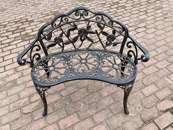 Patio Balcony Bench Double Seat, Anti-Rust Cast Aluminum Patio Garden Bench for Park Yard Outdoor Furniture Copper.1