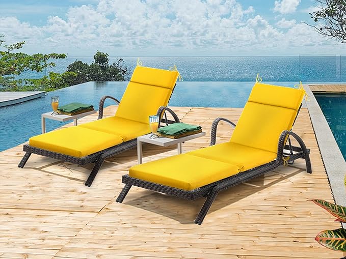 Outdoor Chasie Lounge Tufted Thick Cushion with Ties,Replacement Wicker Chair Cushion for Paito Fruniture,72x21x3inches,All Weather,Yellow