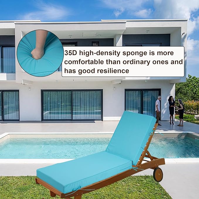 Chaise Lounge Cushions Outdoor Set of 2, Waterproof & Fade Resistant Patio Lounger Cushions, Replacement Sun Lounger Pads with Removable Cover for Pool, Deck, Lawn Furniture