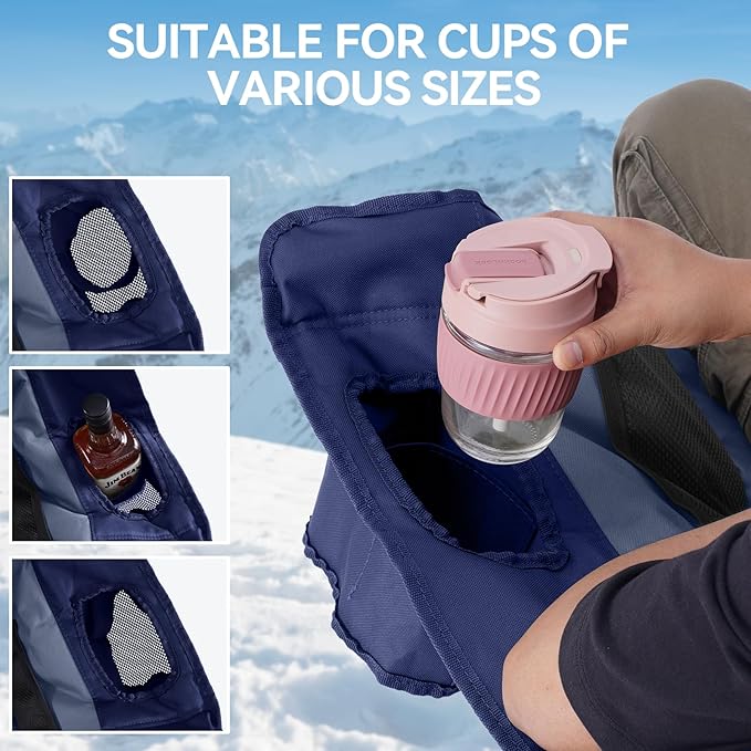 Double Camping Chairs Padded Loveseat Chair for 2 Person - Heavy Duty Oversized Camping Couch for Adults Outdoor Lawn Beach - Portable Folding Sofa with Cup Holders and Carry Bag, Navy Blue