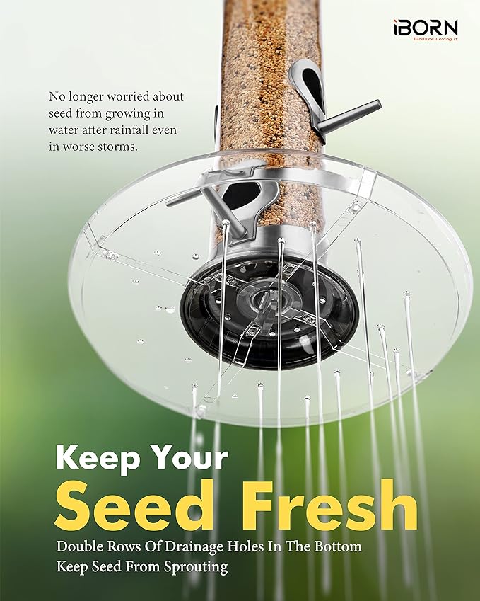 iBorn Bird Feeders Seed Catcher for Outside Hanging 6 Port Bird Feeder for Cardinal Birds Aluminium Metal,Brushed Nickle Finishing 14 Inch 6 Port (Seed is not Included)