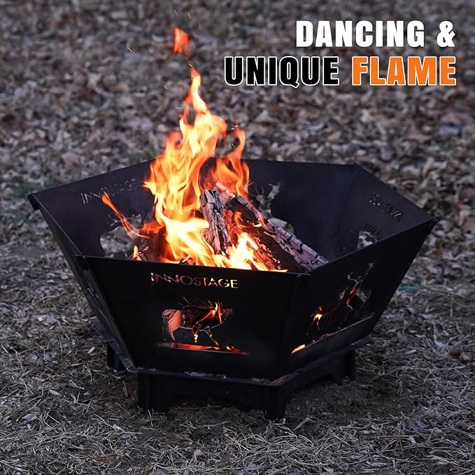 Fire Pit for Camping- 27.5 Inch Collapsible Firepit for Patio Outside Wood Burning Outdoor Indoor BBQ Picnic Foldable Fire Pits Bonfire of Backyard Patio with Portable Tote Bag