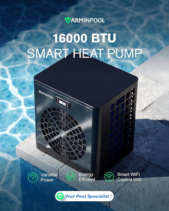 16000BTU Pool Heat Pump for Above Ground Pools, Electric Pool Heater for 5400 Gallons, WiFi Control, Energy-Saving Smart Inverter, Titanium Heat Exchanger, 110V