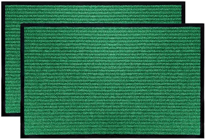 LuxUrux Striped Green Door Mat - Heavy Duty, Indoor/Outdoor, Easy Clean, Waterproof, Low-Profile (24'' x 16'') - Ideal for Entry, Patio, Garage - Durable Solution for High Traffic Entrance Ways