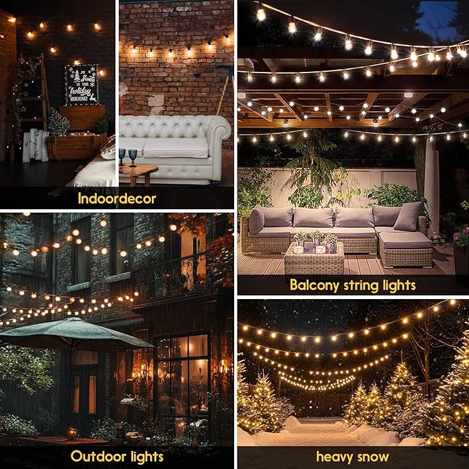 G40 Globe String Lights 60ft LED Shatterproof Hanging Patio Lights, 20+2 Bulbs, Waterproof Connectable for Indoor Outdoor Decor Garden Camping Backyard Valentine's Day Gifts for Men Him Hubby