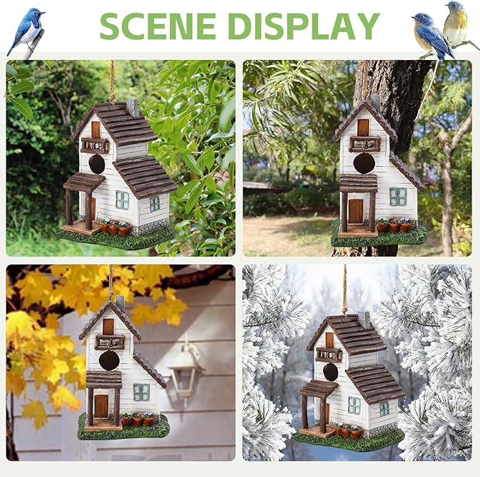 Yinns Resin Bird House for Outside, Small Birdhouses for Outdoors for Nesting, Decorative Home Bird Houses for Yard Garden Decor, Water Proof