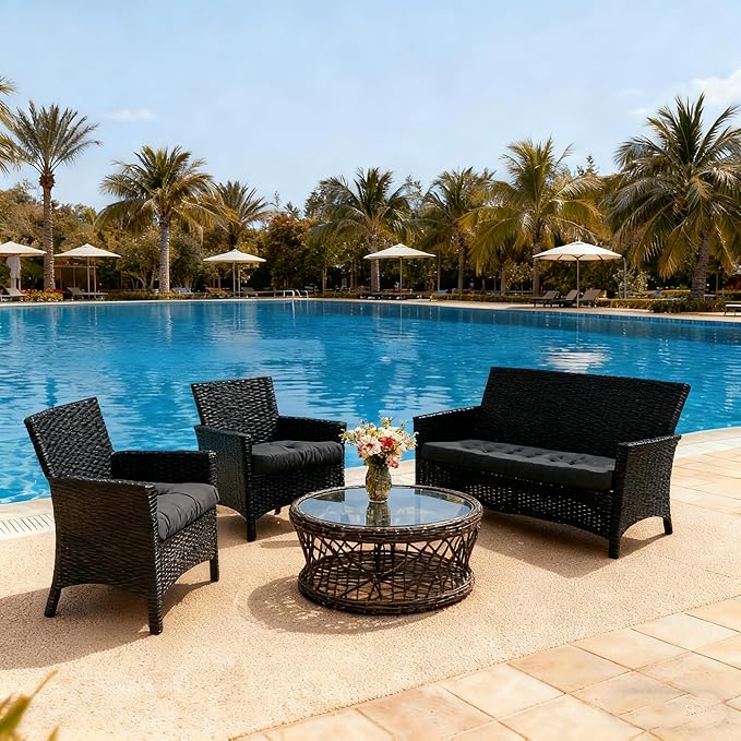Patio Furniture Cushions Outdoor, Waterproof Wicker Chair Cushions Set of 3, 1 Loveseat & 2 Seat Pads, Thick Outdoor Replacement Cushions for Porch Lawn Bench Couch Sofa Swing, Dark Grey