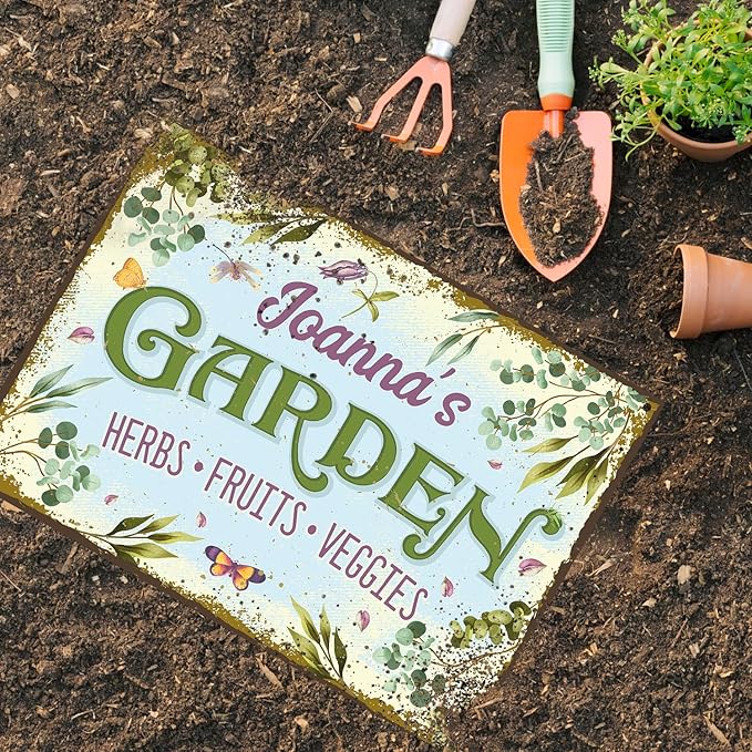 Custom Garden Sign, Present, Personalized Name for Vegetable Patch and Backyard Décor Sign, 18x24 Inches, Rust Free .063 Aluminum, Fade Resistant, Made in USA by Sigo Signs