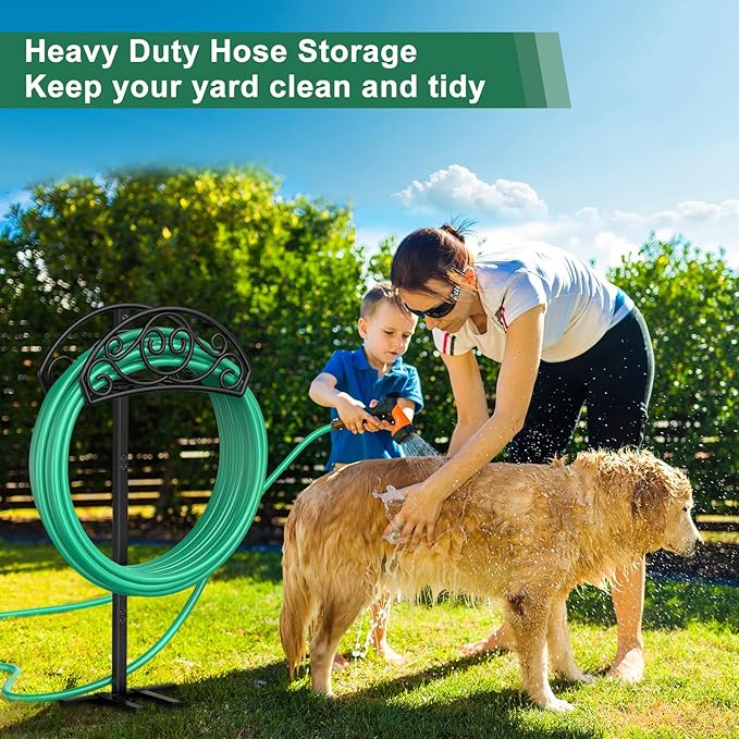 Sunvigor Garden Hose Holder Detachable Water Hose Holder, Thicker Metal Hose Stand Storage Rack, Freestanding Hose Storage for Outdoor, Yard, Lawn