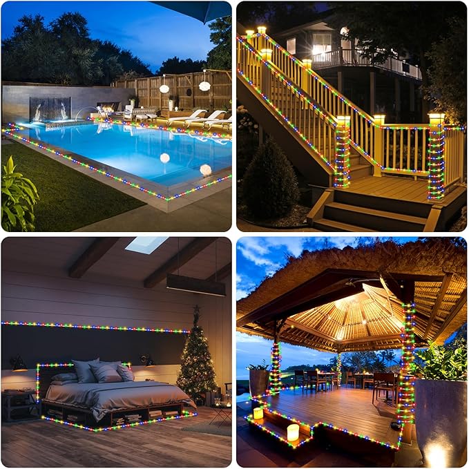 184FT 1000LED Rope Lights Outdoor, Outside LED Rope Lights Plug in String Lights Waterproof 8 Modes Clear Tube Lights for RV Camping Pool Patio Garden Christmas Tree Holiday Decoration(Multi Color)