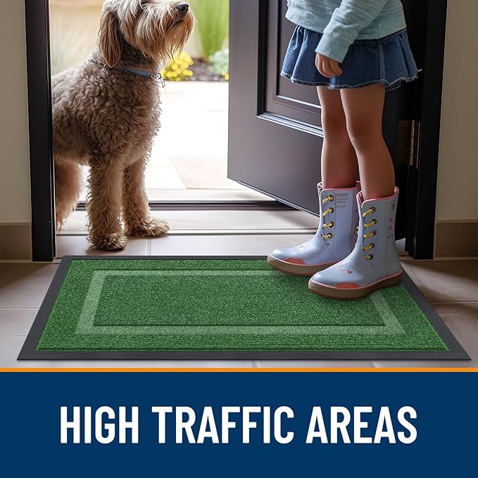 OLANLY Front Door Mat Indoor Outdoor Entrance, Waterproof All-Season, All-Weather Doormat, Sturdy Natural Rubber, Fade Resistant, Low Profile, Easy Clean Patio Porch Entryway Mat, 47x23, Green