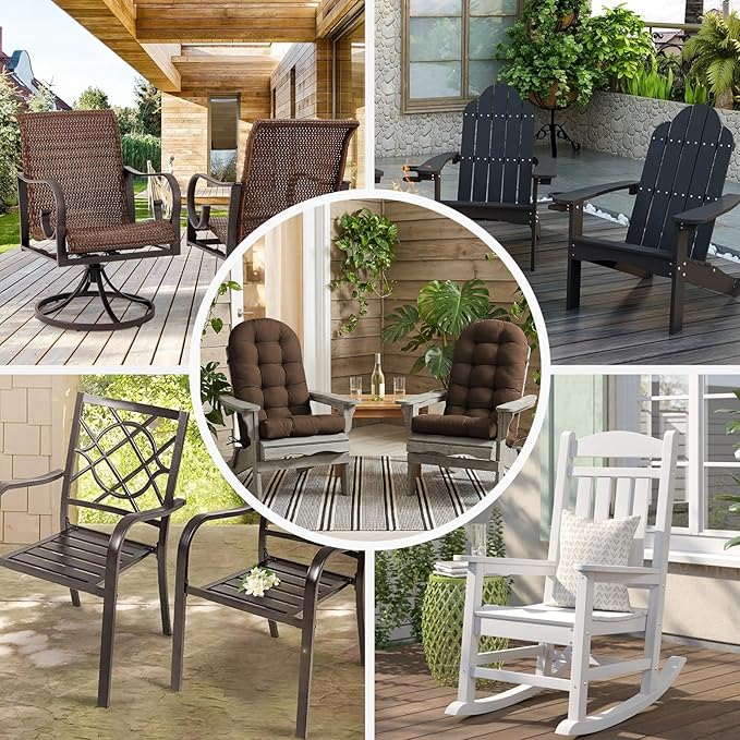 Outdoor/Indoor Adirondack Chair Cushion, Waterproof Outdoor Rocking Chair Cushion with Ties, Tufted Replacement Seat Cushions for Outdoor Furniture, Brown