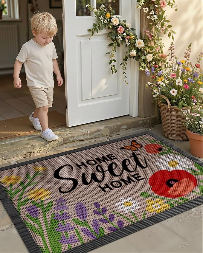 Color&Geometry Outdoor Door Mat, Resilient & Flexible Non-Slip Door Mat 32"x48", Dirt Trapping Waterproof Doormat, Welcome Mat for Porch, Patio & Entryway, Blossom Beige